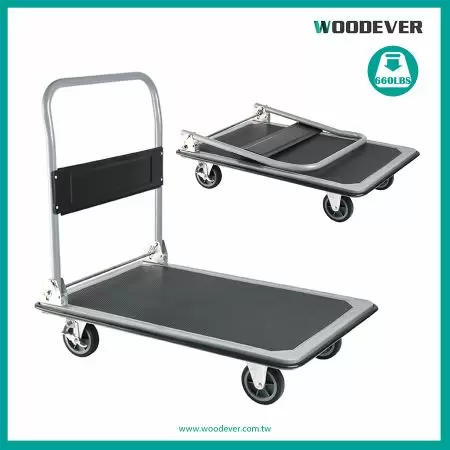 Carro de plataforma con mango plegable aprobado por GS a precio mayorista (carga de 300 kg) - Carro de plataforma plegable de servicio pesado de 600 libras directo de fábrica con alfombra de goma antideslizante.